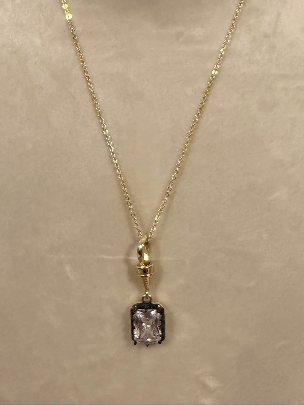Gold plated Necklace with Clear Stone and black rim white CZ